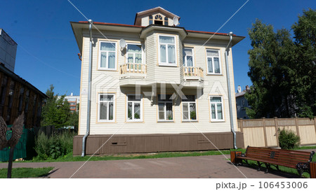 ARKHANGELSK, RUSSIA - July, 29, 2023: old architecture, architectural monuments on Chumbarov-Luchinsky street ARKHANGELSK, RUSSIA - July, 29, 2023: old architecture, architectural monuments on Chumbarov-Luchinsky street 106453006