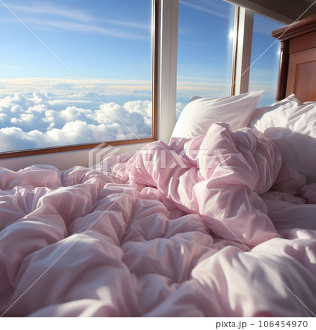 silk bed linen and the most delicate pillows and blankets  106454970