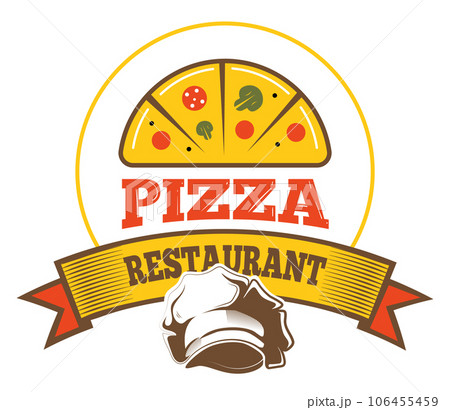 Pizza restaurant logo. Color food cafe emblem 106455459