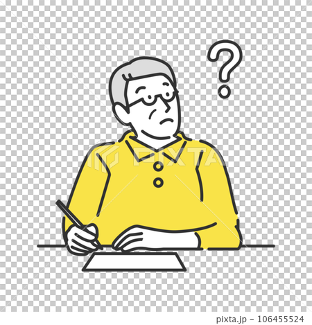 Illustration of a senior man writing while thinking 106455524