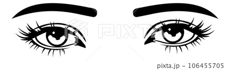 Black open female eyes. Eyelashes and eyebrows drawing Black open female eyes. Eyelashes and eyebrows drawing 106455705