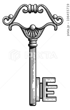 Medieval key. Vintage decorative safety metal engraving 106455719