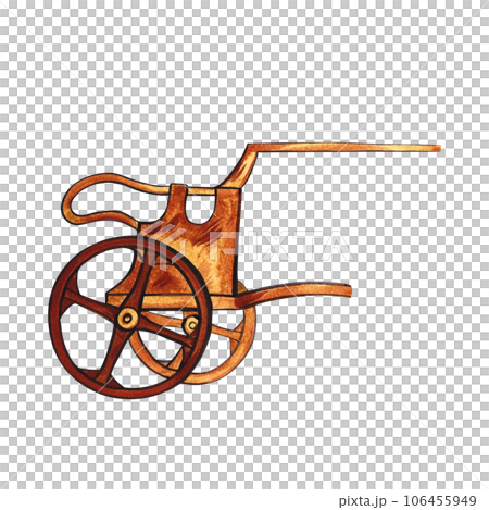 The silhouette of an ancient Greek chariot. Greek painting. Hand-drawn watercolor. Isolate. Horse-drawn chariot. For banners, prints and textiles. For packaging, labels. 106455949