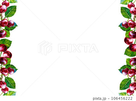 Cherry, frame, fresh natural health product. Watercolor illustration. Isolated. For labels, packaging and banners. 106456222