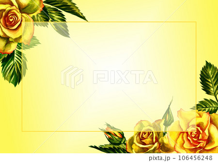 Roses are yellow. Floral frame. Watercolor illustration. For wedding, greeting and invitation cards watercolor design. Roses are yellow. Floral frame. Watercolor illustration. For wedding, greeting and invitation cards watercolor design. 106456248
