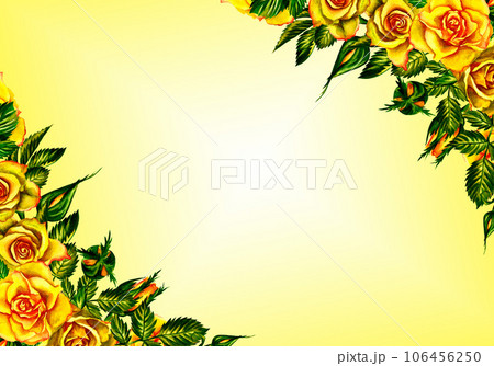 Roses are yellow. Floral frame. Watercolor illustration. For wedding, greeting and invitation cards watercolor design. Roses are yellow. Floral frame. Watercolor illustration. For wedding, greeting and invitation cards watercolor design. 106456250