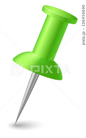 Green push pin mockup. Plastic thumb tack 106456690