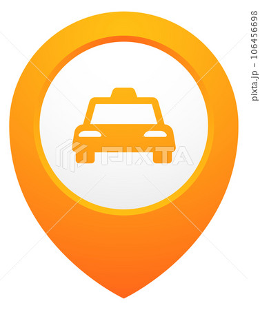Yellow geo pin with car sign. Transport location pointer Yellow geo pin with car sign. Transport location pointer 106456698