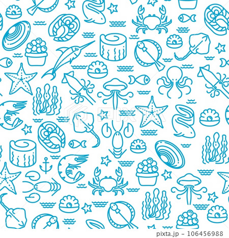 Seafood seamless pattern. Marine doodle. Underwater fauna Seafood seamless pattern. Marine doodle. Underwater fauna 106456988