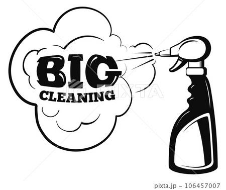 Big cleaning logo. Spray bottle with water cloud 106457007