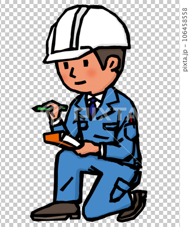 A man in work clothes investigating and recording 106458558