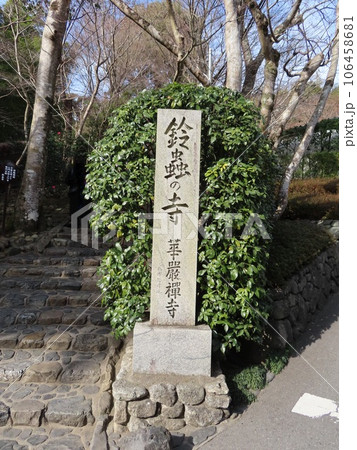 京都にある願い事が叶う開運のお寺鈴虫寺の石柱 京都にある願い事が叶う開運のお寺鈴虫寺の石柱 106458681