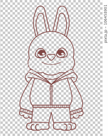 Cute rabbit character line drawing illustration wearing a hoodie 106458901