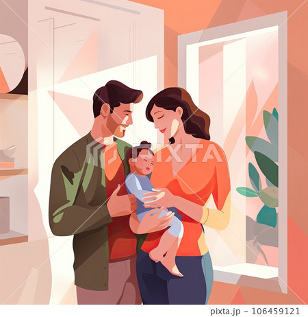 Family love parenthood baby concept. Parents spend happy moments with the newborn child. AI-generated content. 106459121