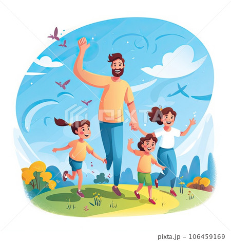 Happy family. Cute couple with in cartoon flat style. Period of family life, parenthood concept. AI-generated content. 106459169