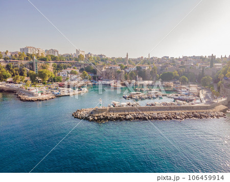 View of old Antalya from a drone or bird's eye view. This is the area of the old city and the old harbor 106459914