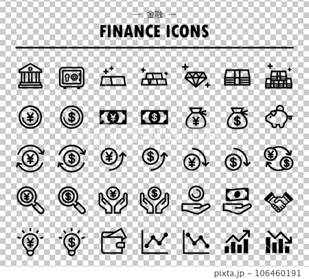 お金や銀行など金融に関するベクターアイコンセットのイラスト素材 [106460191] - PIXTA