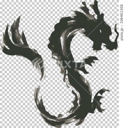 年賀2024 辰 辰年 干支 墨絵 水墨画 版画 判子 龍 竜 正月