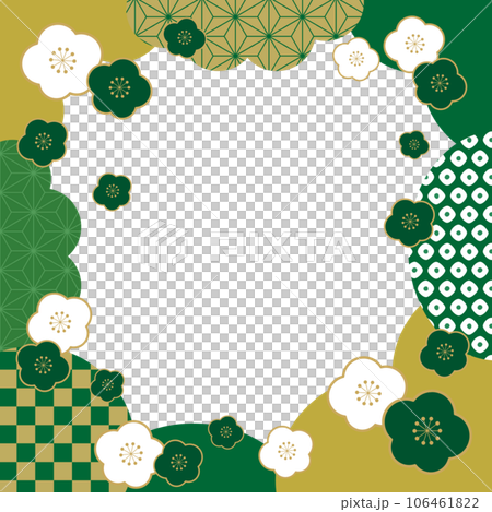Plum and Japanese Pattern Japanese Style New Year Banner Frame Background/Square/Green/Transparent 106461822