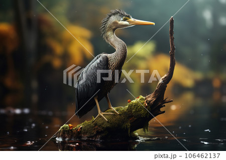 Image of cormorant spreads in the fertile forest. Bird. Nature. Illustration, Generative AI. Image of cormorant spreads in the fertile forest. Bird. Nature. Illustration, Generative AI. 106462137