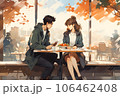秋にカフェでデートをするカップル 106462408
