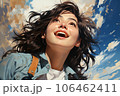 空を見上げる若い美しい女性 106462411