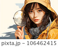 帽子をかぶって虫眼鏡を持つ女性 106462415
