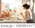 ドレッサーの前でスマホを使う女性 106462417