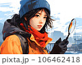 帽子をかぶって虫眼鏡を持つ女性 106462418