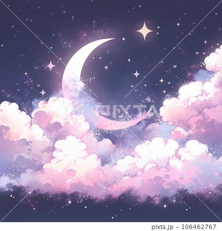 夜空に浮かぶ三日月と雲 106462767