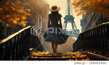 woman on the background of the eiffel tower woman on the background of the eiffel tower 106463400