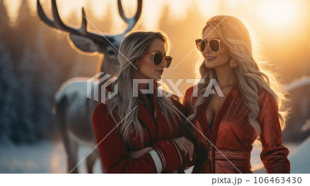 santa claus woman with deer santa claus woman with deer 106463430