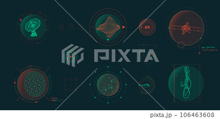 Circular vector infographic elements for sci-fi interface. 106463608