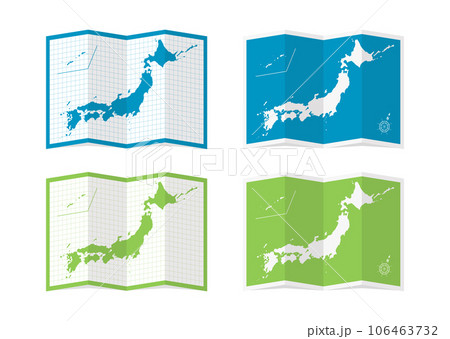 四つ折りの 日本 地図(マップ) ベクターイラストセット (デザイン素材) 106463732