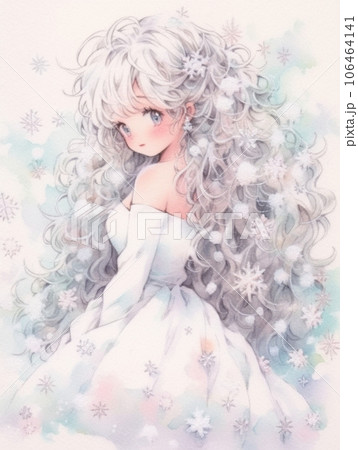 白いドレスのキラキラ雪の可愛い女の子のイラスト素材 [106464141] - PIXTA