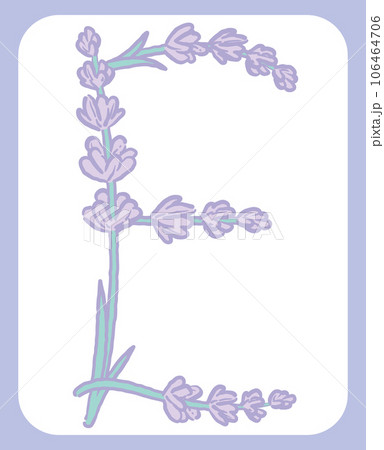 ラベンダーの花のスケッチ風、デザイン文字。「E」。ベクター素材。 106464706