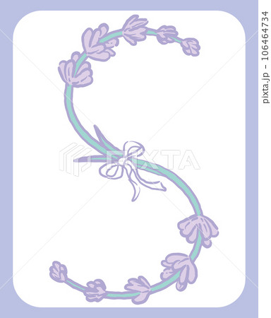 ラベンダーの花のスケッチ風、デザイン文字。「S」。ベクター素材。 ラベンダーの花のスケッチ風、デザイン文字。「S」。ベクター素材。 106464734