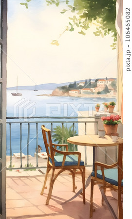 海が見えるカフェの建築パース 水彩イラスト Generative AI 海が見えるカフェの建築パース 水彩イラスト Generative AI 106465082