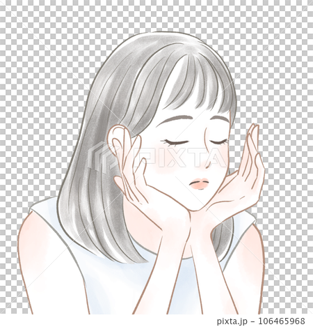 A cute girl who thinks it's boring with her hands on her cheeks 106465968