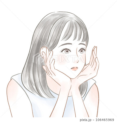 両手で頬杖をついてぼーっとする可愛い女の子 両手で頬杖をついてぼーっとする可愛い女の子 106465969