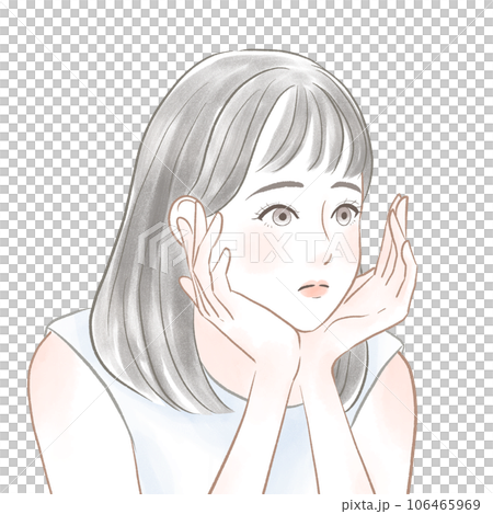 両手で頬杖をついてぼーっとする可愛い女の子 両手で頬杖をついてぼーっとする可愛い女の子 106465969