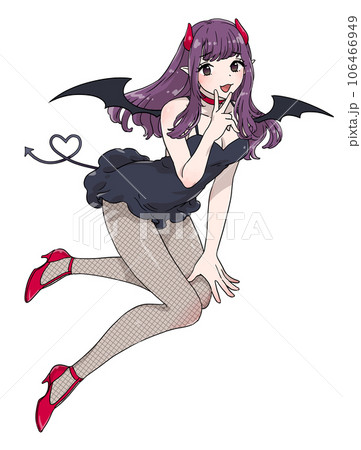 ツノと羽としっぽのある小悪魔風のセクシーな女性 106466949