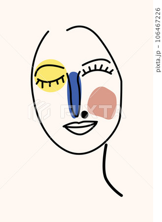 Hand drawn one line woman portrait with abstract geometric elements. Hand drawn one line woman portrait with abstract geometric elements. 106467226