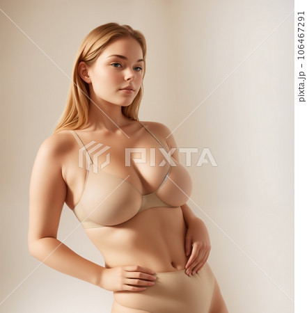 a beautiful girl in beige underwear poses for an advertisement 106467291