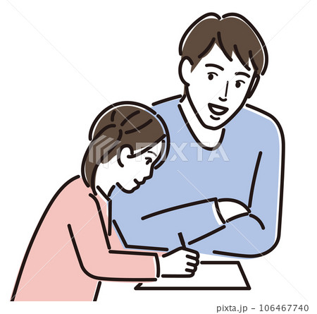 子供の勉強を見守るお父さん 106467740