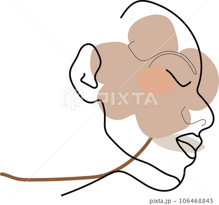Hand drawn one line woman portrait with flower. 106468845