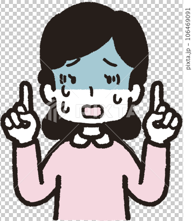 Upper body illustration of a pale woman with one finger on both hands Upper body illustration of a pale woman with one finger on both hands 106469091