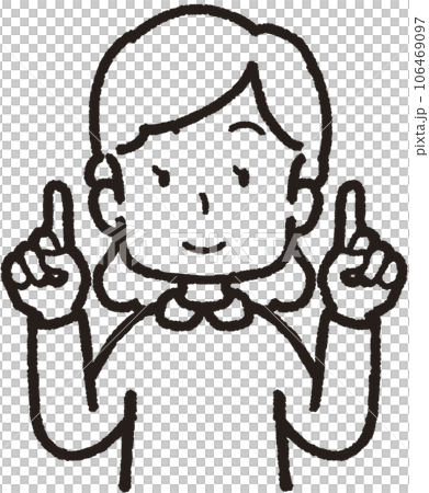 両手で1本指をして笑う女性の上半身線画イラスト 両手で1本指をして笑う女性の上半身線画イラスト 106469097