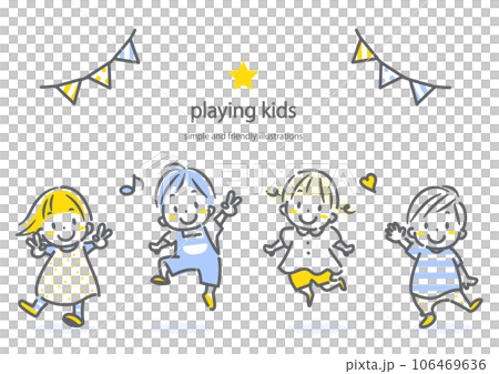 Energetic children Simple and cute line drawing illustrations 106469636