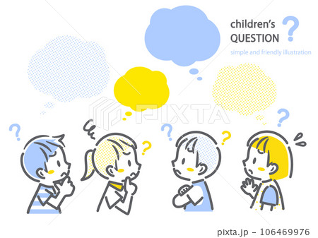 悩む子どもたち　シンプルでかわいい線画イラスト 106469976